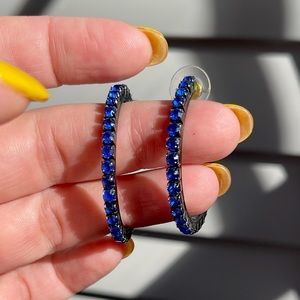 Deep blue rhinestone earrings